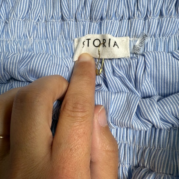 Storia Blue Striped Ruffle Bandeau Crop Top Size S - Picture 2 of 6